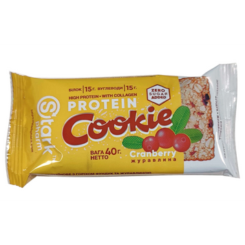 Фото Stark Protein Cookie з колагеном 40 грамів фундук-журавлина, 1 печиво в упаковці